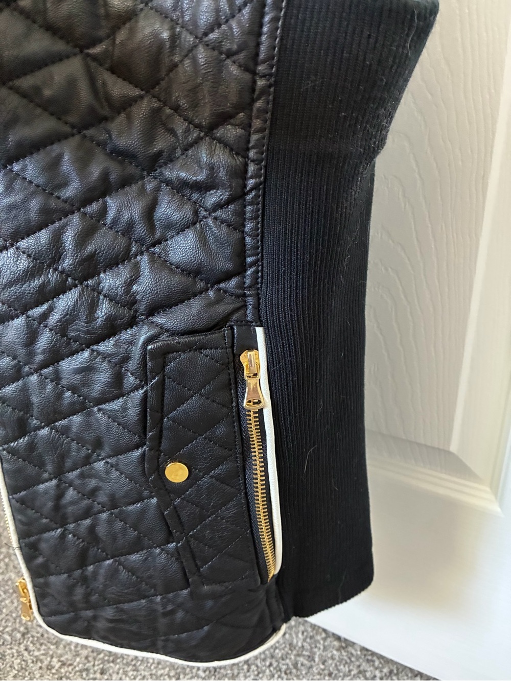 FATE Black Quilted Leather Vest with Gold Accents - Picture 3 of 6